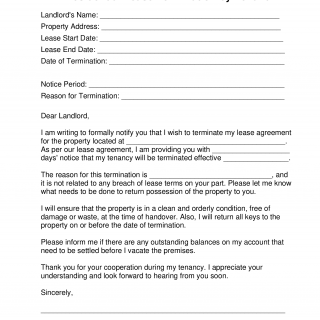 Residential Lease Termination Letter by Tenant