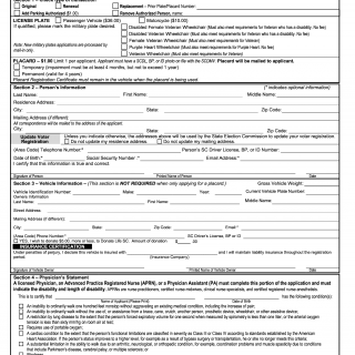 SCDMV Form RG-007A. Application for Placard and/or License Plate for People who have a Disability