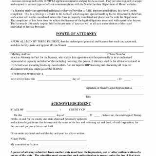 SCDMV Form MC-25. Power of Attorney Authorization Form