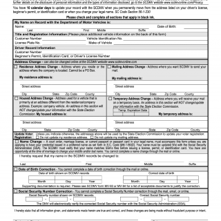 SCDMV Form 4057. Change of Address, Name, Date of Birth, and/or Social Security Number