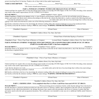 SCDMV Form 5047. Power of Attorney for Odometer Disclosure