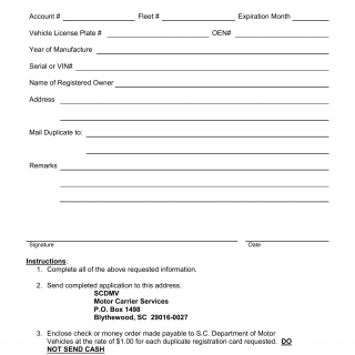 SCDMV Form 3090-A. Application for a Duplicate Cab Card
