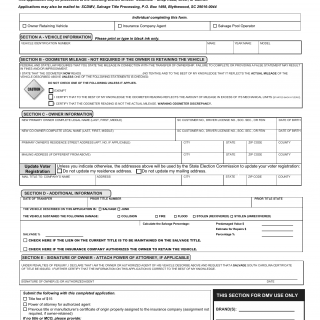 SCDMV Form 400-S. Application for Salvage/Branded Title