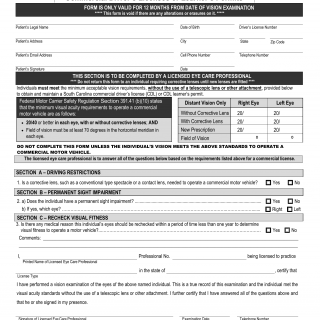 SCDMV Form 412-CDL. Certificate of Vision Examination for Commercial Driver's Licenses or Learner's Permits