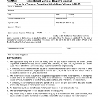 SCDMV Form 417-C. Application for a Temporary Recreational Vehicle Dealer License