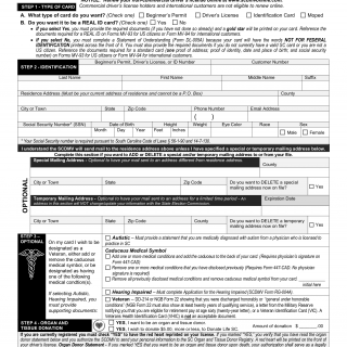 SCDMV Form 447-NC. Application for a Beginner's Permit, Driver's License, or Identification Card (Non-Commercial Credential)