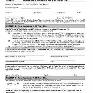 SCDMV Form 447-SEL. Selective Service Requirement