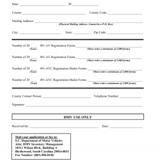 SCDMV Form 491-CA. County Application for 491-AV & 491-AVC Forms