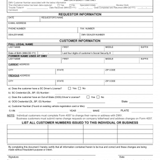 SCDMV Form CM-002. Information About Multiple Customer Numbers