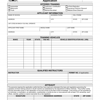 SCDMV Form DI-36. Driver Training School License Application