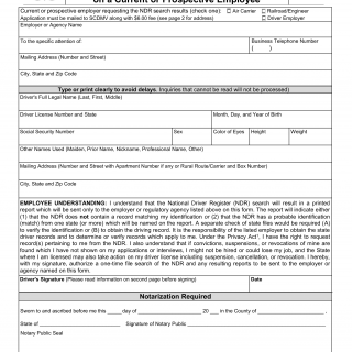 SCDMV Form DL-107A. Request for National Driver Register (NDR) Information on a Current or Prospective Employee