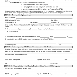 SCDMV Form DL-222. Change of Residency Certification