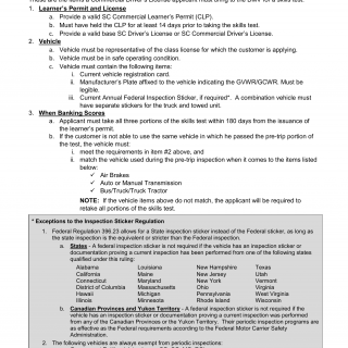 SCDMV Form DL-404C IS. Commercial Motor Vehicle Checklist