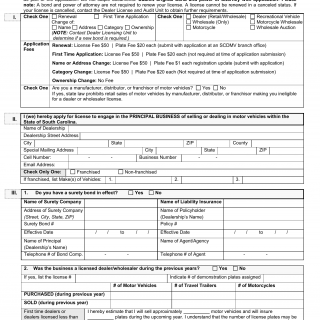 SCDMV Form DLA-1. Application For Dealer Or Wholesaler Licenses | Forms ...