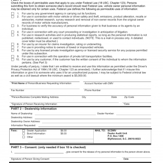 SCDMV Form DLA-11. Request for Dealer License Information