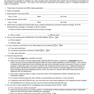 SCDMV Form FR-003B. Application for South Carolina Self-Insurer