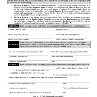 SCDMV Form FR-202. Release of Financial Responsibility for a Collision