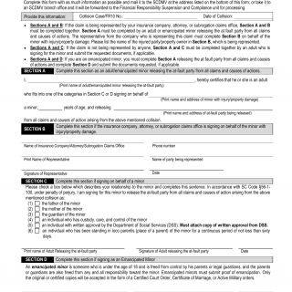 SCDMV Form FR-202A. Release of Financial Responsibility on Behalf of a Minor for a Collision
