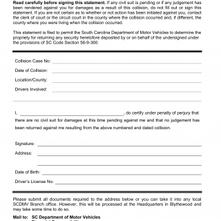 SCDMV Form FR-27. Statement for Return of Security Deposit