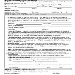 SCDMV Form FR-4A FR-31A. Response to Insurance Notice