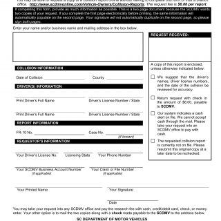 SCDMV Form FR-50. Request For Copy Of Collision Report | Forms - Docs ...