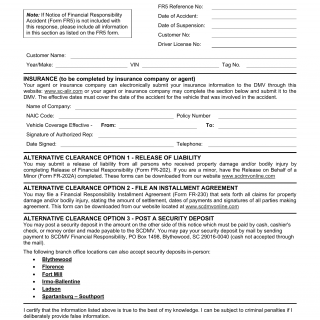 SCDMV Form FR-5A. Response to Financial Responsibility Accident