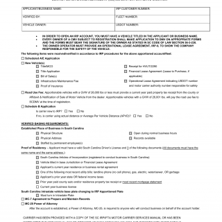 SCDMV Form IRP-8. New International Registration Plan (IRP) Account Checklist