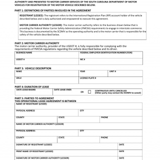 SCDMV Form IRP-9. Operational Lease Agreement