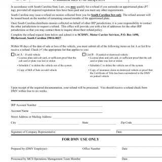 SCDMV Form MC-4. IRP Carrier Refund Request | Forms - Docs - 2023