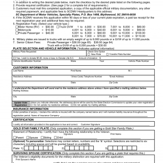 SCDMV Form MV-37. Application for Military License Plate