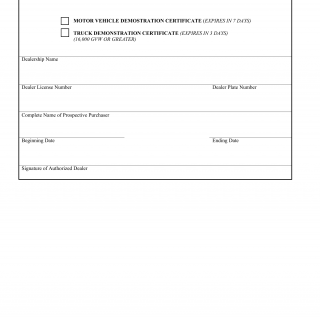 SCDMV Form MV-38. Motor Vehicle Demonstration Certificate