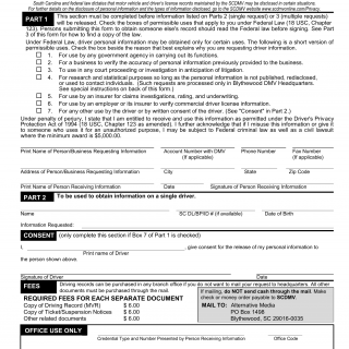 SCDMV Form MV-70. Request for Driver Information