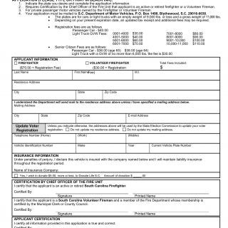 SCDMV Form MV-95A. License Plate Application for Firefighters and Volunteer Firemen