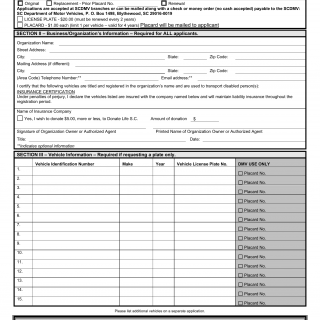 SCDMV Form RG-007B. Organization Placard and/or License Plate for People who have a Disability