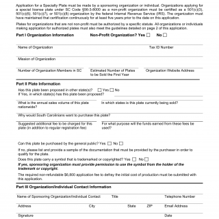 SCDMV Form RG-504A. Application for Approval of Organizational Specialty Plate
