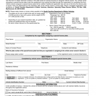 SCDMV Form RG-504C. Reserved Application for Special License Plate