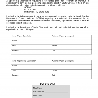 SCDMV Form RG-504E. Sponsoring Organization Agent Authorization