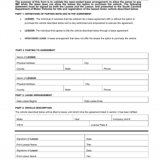 SCDMV Form TI-002LV. Fleet or Commercial Open-ended Lease Agreement for Infrastructure Maintenance Fee Processing