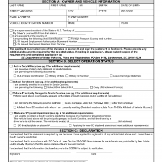 SCDMV Form TI-006. Statement of Vehicle Operation in South Carolina