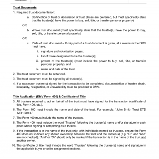 SCDMV Form TI-009A. Trust Checklist