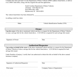 SCDMV Form TR-3. Request for Total Loss Salvage Title