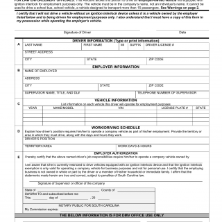 SCDMV Form VS-004A. Ignition Interlock Employment Exemption Affidavit