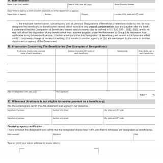SF 1152. Designation of Beneficiary - Unpaid Compensation of Deceased Civilian Employee