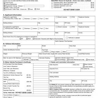 Form SFN 2872. Application for Certificate of Title & Registration of a Vehicle