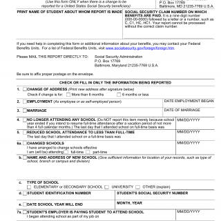 Form SSA-1383-FC. Reporting to Social Security Administration by Student Outside the United States