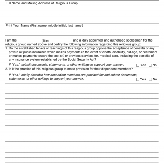 Form SSA-1458. Certification By Religious Group