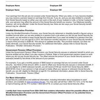 Form SSA-1945. Statement Concerning Your Employment in a Job Not Covered by Social Security