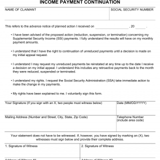 Form SSA-263. Waiver of Supplemental Security Income Payment Continuation