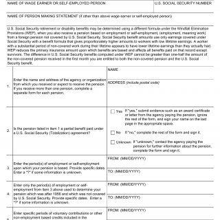 Form SSA-308. Modified Benefits Formula Questionnaire, Foreign Pension