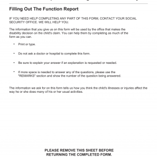 Form SSA-3376-BK. Function Report - Child Age 1 to 3rd Birthday